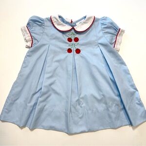 The Proper Peony Embroidered Cherry Peter Pan Collar Baby Blue Dress Girls 24 Mo